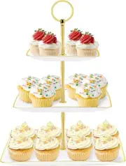 Hoedia 3 Tier Cupcake Stand Tower, White Plastic Cup Cake Holder for Dessert Tab