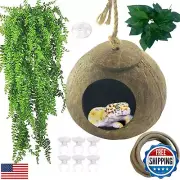 MUYG Crested Gecko Coconut Hut,Leopard Gecko Natural Coco Shell Den Reptiles