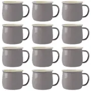12x Coloured Enamel Belly Mugs Steel Outdoor Camping Coffee Cup 375ml Grey/Cream