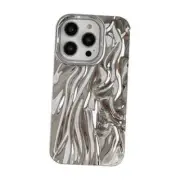 Caseative for iPhone 14 Pro Case,Pleated Water Ripple Chrome Wave Silver