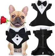 Dog Vest Tuxedo Harness with Leash Set, Adjustable Dog Harness Pull for Small Medium Big Dogs, Dog Wedding Attire Harness with Bow Tie, Comfort Padded Tuxedo Pet Walking Harness and Leash (Black, S)