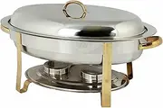 Food Warmers,Buffet Server Food Warmer,hot Plates Stainless Steel Buffet Heater Set Hot Oval Buffet Dish of 6 -Liter,Gold