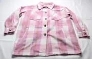 Vigoss Women's Button Pocket Light Plaid Printed Shacket EJ3 Pink Small NWT