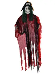 Animated Pirate Skeleton Hanging Halloween Decoration with Lights