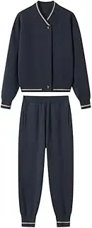 LNYHLXS Small Leg Pants Casual Sports Suit Stand Up Collar Long Sleeved Cardigan Sportswear Knitted Sweater Two-Piece Set(Medium)