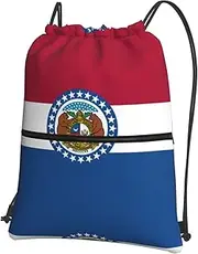 EdWal Missouri State Flag Print Drawstring Backpack Gym Bags Sports Bags With Zipper Pocket For Travel Swimming Beach, Black, One Size