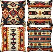 HOSTECCO Tribal Throw Pillow Covers 18x18 inch Set of 4 Aztec Ethnic Pillow Cases Western Decorative Cushion Covers for Sofa Couch