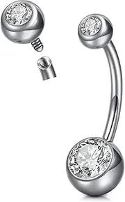 [Longita] 6-14mm Titanium Belly Button Rings Titanium Belly Ring Internal Threaded Short Long Bar Implant Grade Titanium Belly Ring Belly Rings for Women Surgical Steel Belly Button Piercing Silver Pink