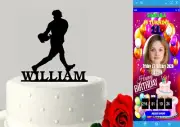 Personalised FootBallPlayer AcrylicCakeTopper+Custom Iphone/Android BirthdayApp