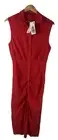 Zara Women’s Red Sleeveless Front Button Ruched Linen Blend Midi Dress NWT Large