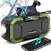 Emergency Hand Crank Solar Radio,Waterproof Bluetooth Speaker,AM/FM/NOAA Portable Digital Weather Radio with Flashlight,Reading Lamp,5000mAh Cell Phone Charger,SOS Alarm,Compass,Survival Camping Gear