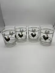 Sakura Rooster Double Old Fashion Glasses 4 1/8" Tall Set of 4 New in Box