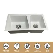 760*420*220 Kitchen Sink Laundry White Granite Stone Sinks Double Bowl Basin [44-GS7642W]