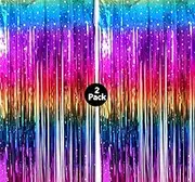 Sparkly Rainbow Gradient Tinsel Foil Fringe Curtain Metallic Streamers for Birthday Party Decorations Wedding Graduation Baby Shower Bachelorette Photo Booth Props 2 Packs