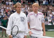 Boris Becker of West Germany and Stefan Edberg of Sweden prior to - Old Photo