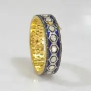 Wedding Enamel Bangle, Natural Rosecut Diamond Polki 925 Sterling Silver Jewelry