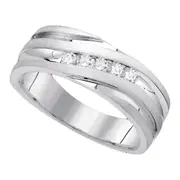14k White Gold Round Diamond Diagonal Wedding Band Ring 1/4 Cttw