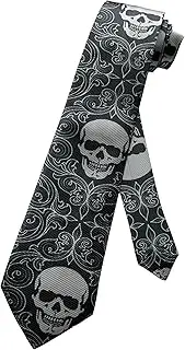 [Generic] Mens Skull Skeleton Spooky Scary Halloween Necktie | Black | Neck Tie, Black, One size