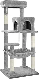 Cat Tree 143cm Multi-Level Cat Tower with Scratching Posts, Sisal-Covered Cat Scratcher Tower with Plush Perch, Cat Condo Play House Wood Furniture for Kittens Climbing and Rest(Light Grey)