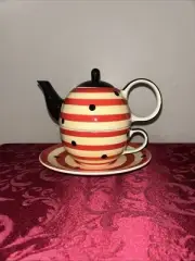 Whittard Of Chelsea “TEA FOR ONE” Teapot Cup & Saucer Set Colorful Design