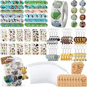 Fumete 121 Pcs Jungle Safari Party Favors Birthday Supplies for 24 Boys Girls Include 24 Slap Bracelets 24 Keychains 24 Tattoos 24 White Organza Bags 24 Thank You Tag and 1 Animal Sticker Roll