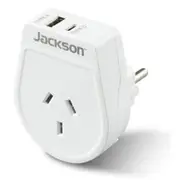 Jackson PTA8810USBMC Slim Outbound Travel Adaptor with 1x USB-A & 1x USB-C (2.1A) Charging Port Converts NZ / AU for Use in Europe / Bali / More [PTA8810USBMC]