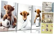 Funny Bathroom Highland Cow Canvas Wall Art Set of 3 Framed Brown Cow Wall