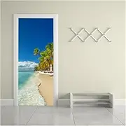 Door Stickers Self-Adhesive Beach Sea View Art Door Stickers Home Decoration Door Cover Mural Porch Wallpaper Poster(77x200cm)