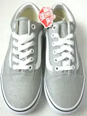 Vans Women's Old Skool Silver Sparkle True White Canvas Skate shoes Size 6 NIB