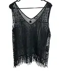 Ana NWT Black Crochet Fringe Sleeveless Cover-Up Cropped Top Sz XL