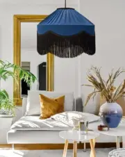 ROYAL BLUE TIFFANY,black fringes, Handmade Lamp shade, Pendant Light by Abajur.