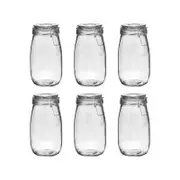 Argon Tableware Glass Storage Jars with Airtight Clip Lid - 1.5 Litre Set - Pack of 6