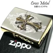 Zippo Cross metal Side gold Gold insert Silver satin