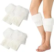 [UILYNIU] 2 Pairs Women's Short Furry Leg Warmers Winter Faux Fur Boot Cuff Fuzzy Fluffy Leg Warmers Girls Knitted Fur Boot Covers Warmer Girls Short Fur Winter Knitted