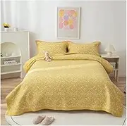 Quilt Set Twin Size 78x90 Inch Smooth Soft Microfiber Quilt Cotton Yellow Orange Flowers Botanical Design Bedspread Bed Cover for All Season, 1 Quilt (Color : Yellow, Size : 200x230cm)