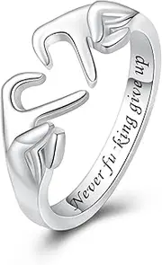 [BEILIN] 925 Sterling Silver Heart Claddagh Rings for Women Teen Girls, Adjustable White Gold Plated Ring Friendship Promise Love Heart Jewelry Rings Mothers Day Valentines Holiday Gifts for Women Friends