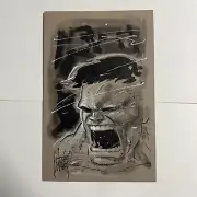 ADAM KUBERT ORIGINAL ART INCREDIBLE HULK BLACK AND WHITE ON CARDBOARD 6 1/2”x10”
