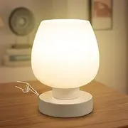 Clora Touch Bedside Table Lamp Modern Lamp for Bedroom Living Room Nightstand Desk lamp with White Opal Glass Lamp Shade Warm LED Bulb 3 Way Dimmable