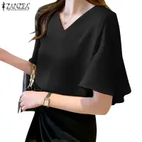 在飛比找蝦皮商城優惠-Zanzea 女士韓版夏季新款 V 領短袖時尚上衣