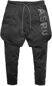 [Generic] Pantyhose 2 in 1 Men Calf-Length Pants Gyms Fitness Tight Elastic Pants Quick-Drying Leggings Men Pants Pantyhose for Women
