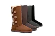 AUSTRALIAN SHEPHERD® UGG Boots Double Face Sheepskin Wool Tall Triple Button - Black / AU Ladies 4 / AU Men 2 / EU 35