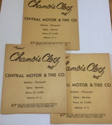 Texas Chamois Cloth Central Motor & Tire Co. Desoto Plymouth Mebane, NC