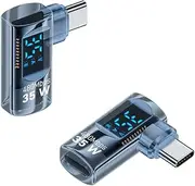 Danfetsoy Right Angle Type C to Lightning Adapter, 35W Type C to Lightning Adapter with Digital Display Suitable for Laptop, iPhone, iPad, MacBook,etc. (Blue, 2-Pack)
