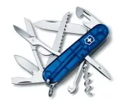 VICTORINOX HUNTSMAN BLUE TRANSLUCENT SWISS ARMY KNIFE - LENGTH: 91 MM - 15 TOOLS