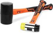 HORUSDY 2-Piece Rubber Mallet, 16oz Rubber Mallet Hammer and 35mm Double-Faced Soft Mallet, Fiberglass Rubber Mallet Handle