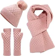 [Generic] Gloves Scarf Set for Boys Teen Girls Women&Men Autumn Winter Warm Wool Hat Scarf Gloves Three Gloves Scarf Set Women