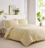 Sets Check Bedding Quilt Cover Pillow Cases (Yellow, Double)