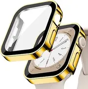 Screen Protector for Apple Watch case Series SE 9 8 7 6 5 4 40mm 44mm 41mm 45mm 49mm Ultra 2 Tempered Glass Waterproof Cover PC Protective Bumper accessries for iwatch Gold 41