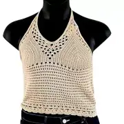 Wild Pearl Women's Embroidered Halter Top - Size Large, Beige