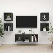 TV Stand Set Grey Engineered Wood Cabinet, Media Console, Entertainment Center Table, Living Room Storage, Bookshelf Shelves